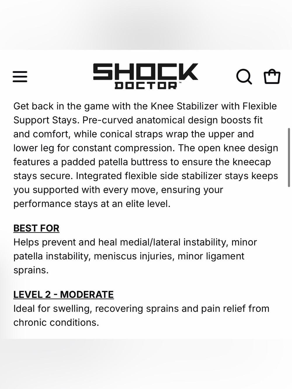 NWT Shock Doctor Knee Stabilizer Brace in Black and Gray - Adult MED - Picture 9 of 12